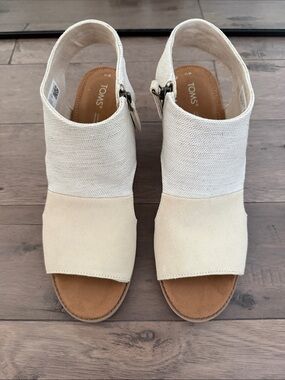 Toms Cream Open-Toe Slingback Wedge Mules